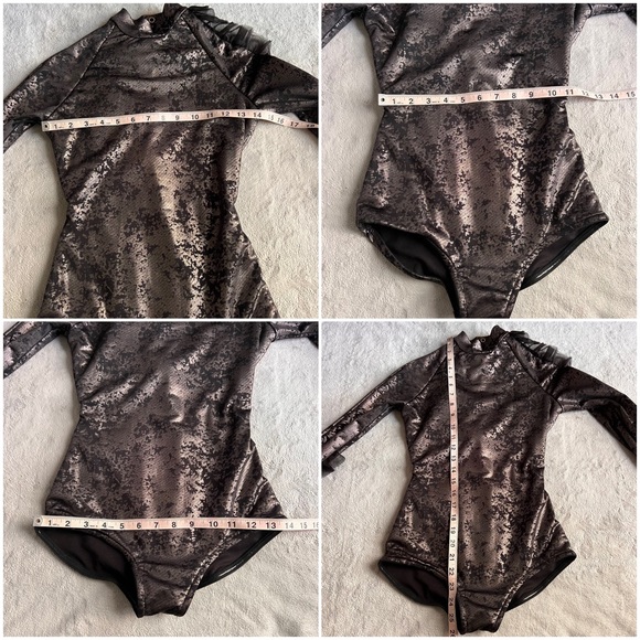 Tenth House Dance Metallic Foiled Ruffle Leotard Performance Stage Costume Black - Picture 13 of 13